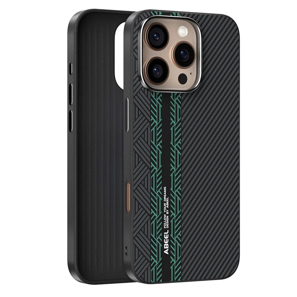 ABEEL For iPhone 16 Pro Case PC + TPU + Aluminum Alloy + PU Leather Slim Phone Back Cover Compatible with MagSafe - Texture 2 - 2