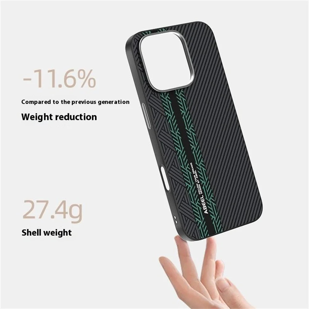 ABEEL For iPhone 16 Pro Case PC + TPU + Aluminum Alloy + PU Leather Slim Phone Back Cover Compatible with MagSafe - Texture 2 - 4