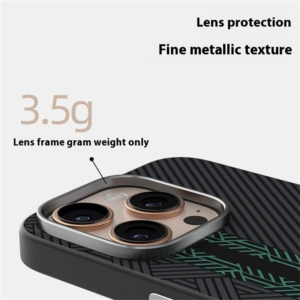 ABEEL For iPhone 16 Pro Case PC + TPU + Aluminum Alloy + PU Leather Slim Phone Back Cover Compatible with MagSafe - Texture 2 - 7
