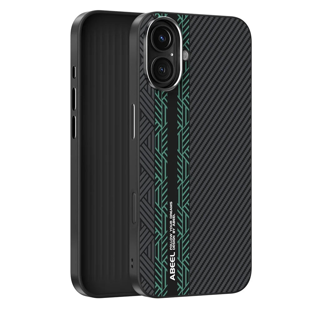 ABEEL For iPhone 16 Case PC + TPU + Aluminum Alloy + PU Leather Slim Phone Back Cover Compatible with MagSafe - Texture 2 - 2