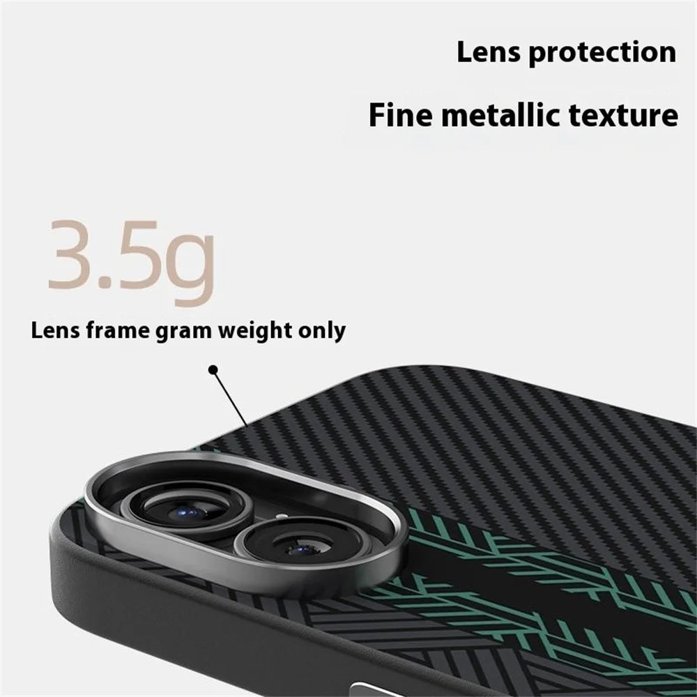 ABEEL For iPhone 16 Case PC + TPU + Aluminum Alloy + PU Leather Slim Phone Back Cover Compatible with MagSafe - Texture 2 - 7