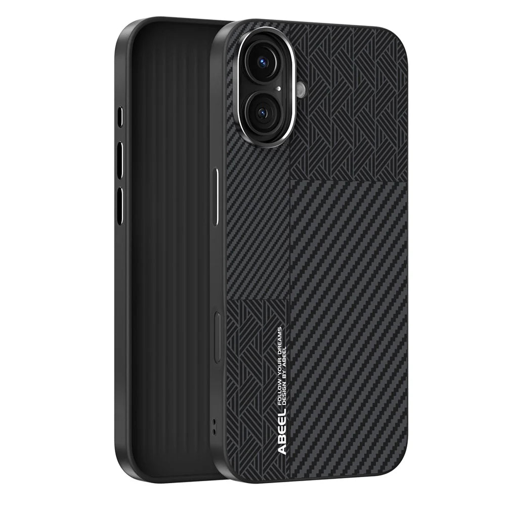 ABEEL For iPhone 16 Plus Case PC + TPU + Aluminum Alloy + PU Leather Slim Phone Back Cover Compatible with MagSafe - Texture 3 - 2