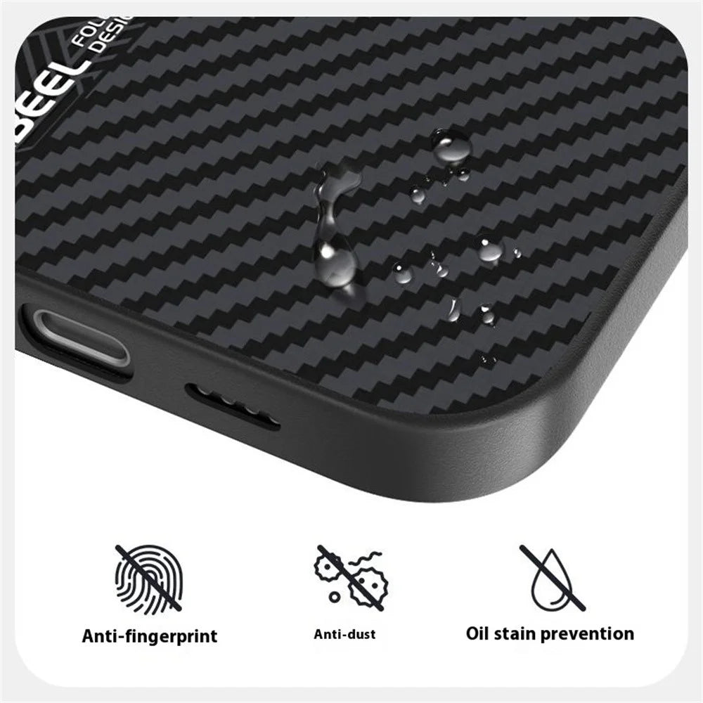 ABEEL For iPhone 16 Plus Case PC + TPU + Aluminum Alloy + PU Leather Slim Phone Back Cover Compatible with MagSafe - Texture 3 - 5