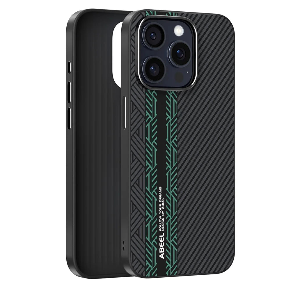 ABEEL For iPhone 15 Pro Case PC + TPU + Aluminum Alloy + PU Leather Slim Phone Back Cover Compatible with MagSafe - Texture 2 - 2