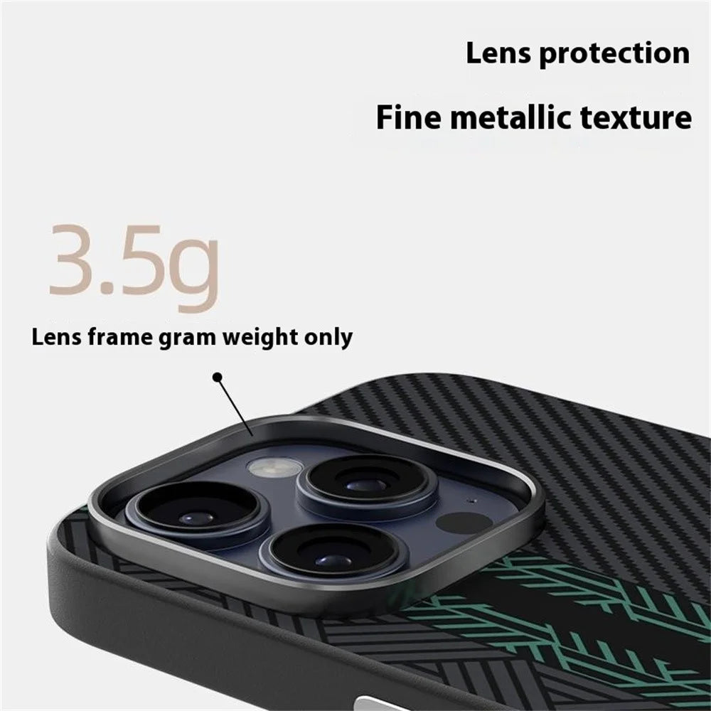 ABEEL For iPhone 15 Pro Case PC + TPU + Aluminum Alloy + PU Leather Slim Phone Back Cover Compatible with MagSafe - Texture 2 - 7