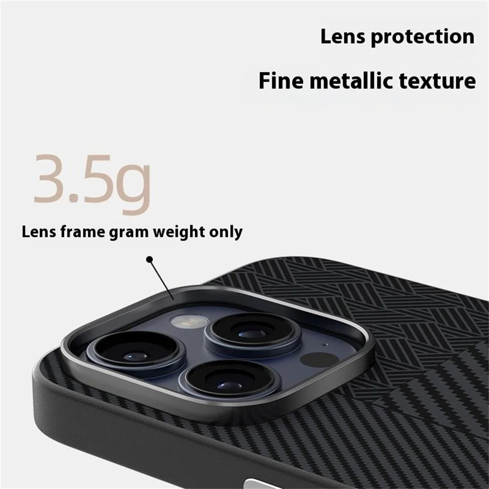 ABEEL For iPhone 15 Pro Max Case PC + TPU + Aluminum Alloy + PU Leather Slim Phone Back Cover Compatible with MagSafe - Texture 3 - 7