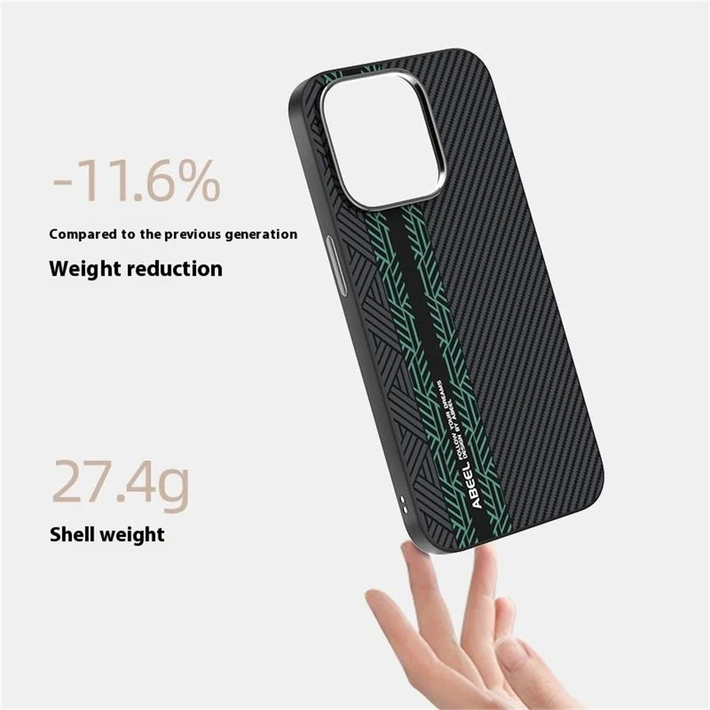 ABEEL For iPhone 14 Pro Case PC + TPU + Aluminum Alloy + PU Leather Slim Phone Back Cover Compatible with MagSafe - Texture 2 - 4