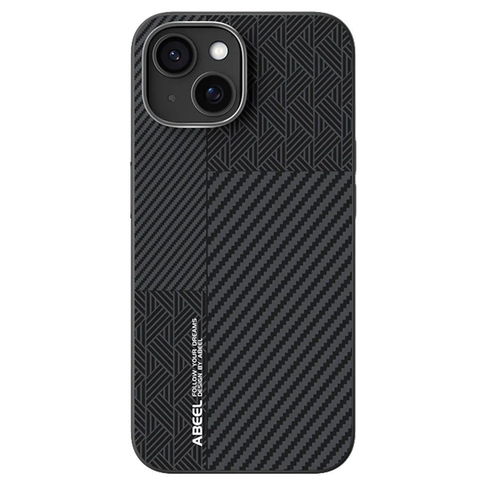 ABEEL For iPhone 14 Case PC + TPU + Aluminum Alloy + PU Leather Slim Phone Back Cover Compatible with MagSafe - Texture 3 - 1