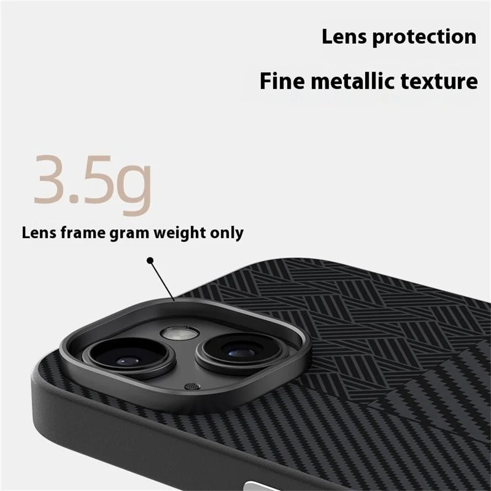 ABEEL For iPhone 14 Case PC + TPU + Aluminum Alloy + PU Leather Slim Phone Back Cover Compatible with MagSafe - Texture 3 - 7