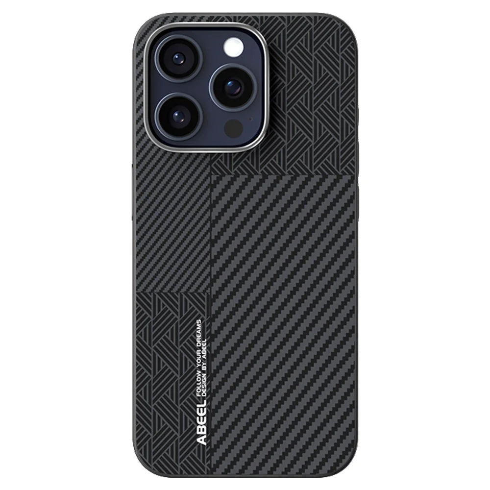 ABEEL For iPhone 14 Pro Max Case PC + TPU + Aluminum Alloy + PU Leather Slim Phone Back Cover Compatible with MagSafe - Texture 3 - 1