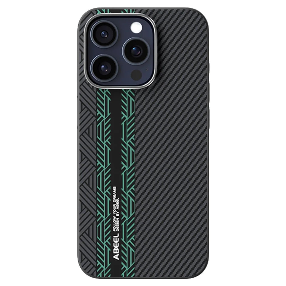 ABEEL For iPhone 13 Pro Case PC + TPU + Aluminum Alloy + PU Leather Slim Phone Back Cover Compatible with MagSafe - Texture 2 - 1
