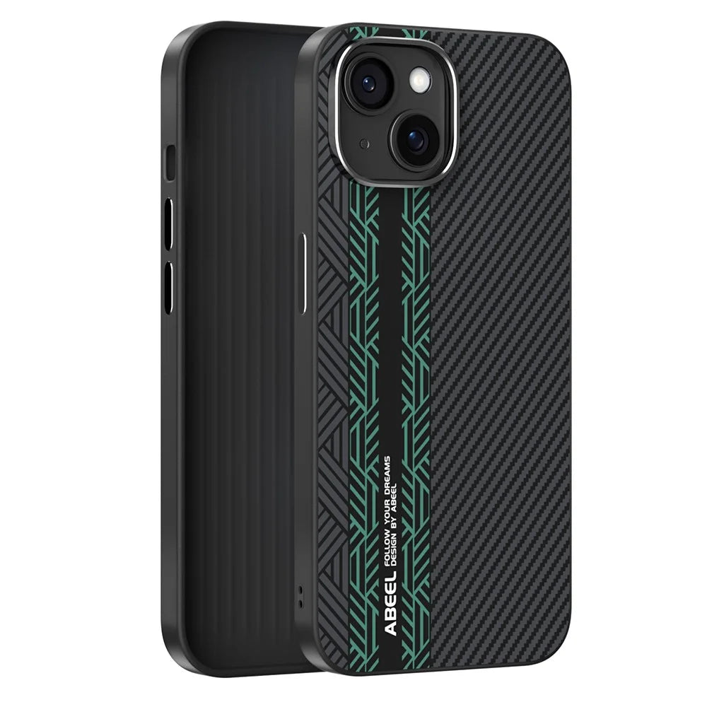 ABEEL For iPhone 13 Case PC + TPU + Aluminum Alloy + PU Leather Slim Phone Back Cover Compatible with MagSafe - Texture 2 - 2