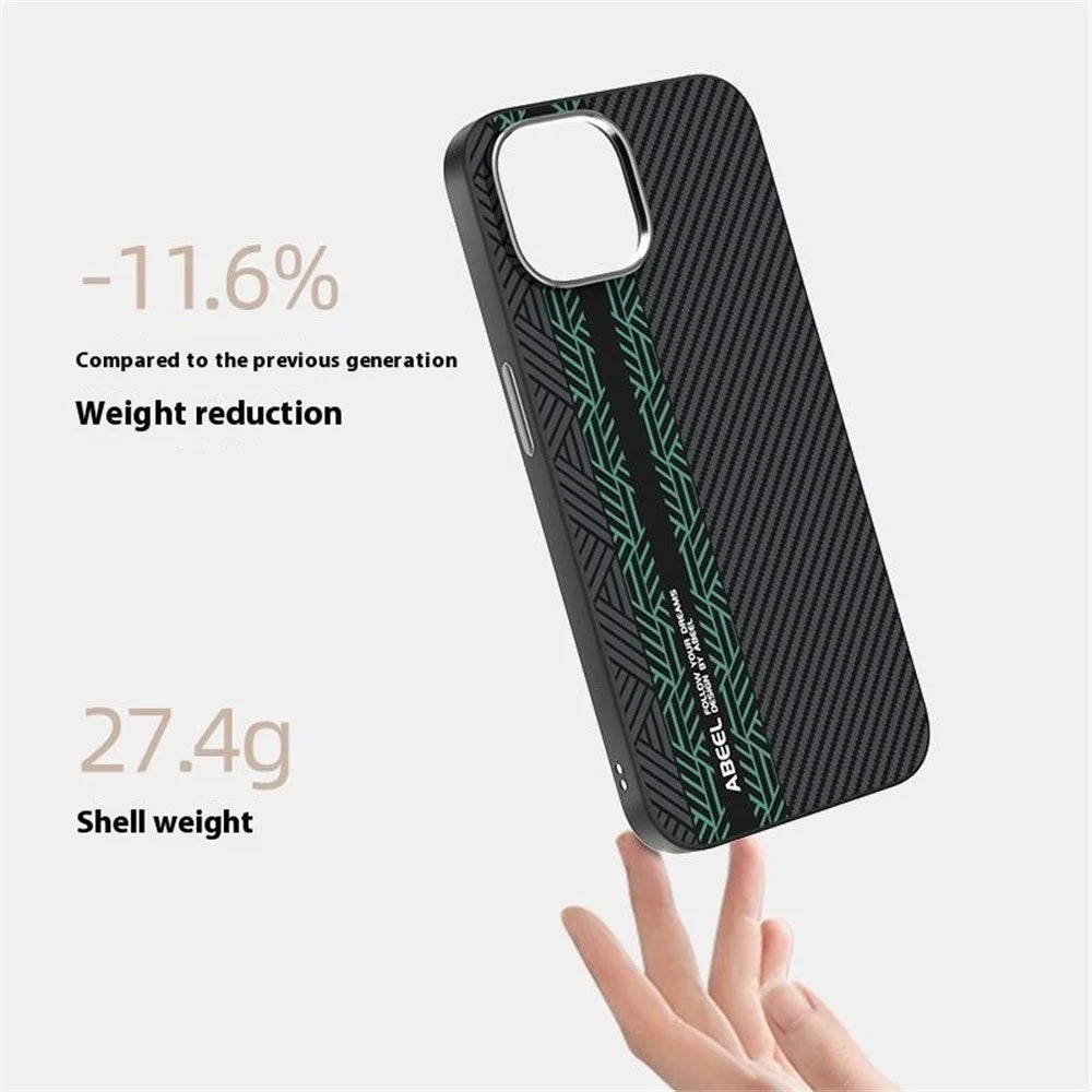 ABEEL For iPhone 13 Case PC + TPU + Aluminum Alloy + PU Leather Slim Phone Back Cover Compatible with MagSafe - Texture 2 - 4