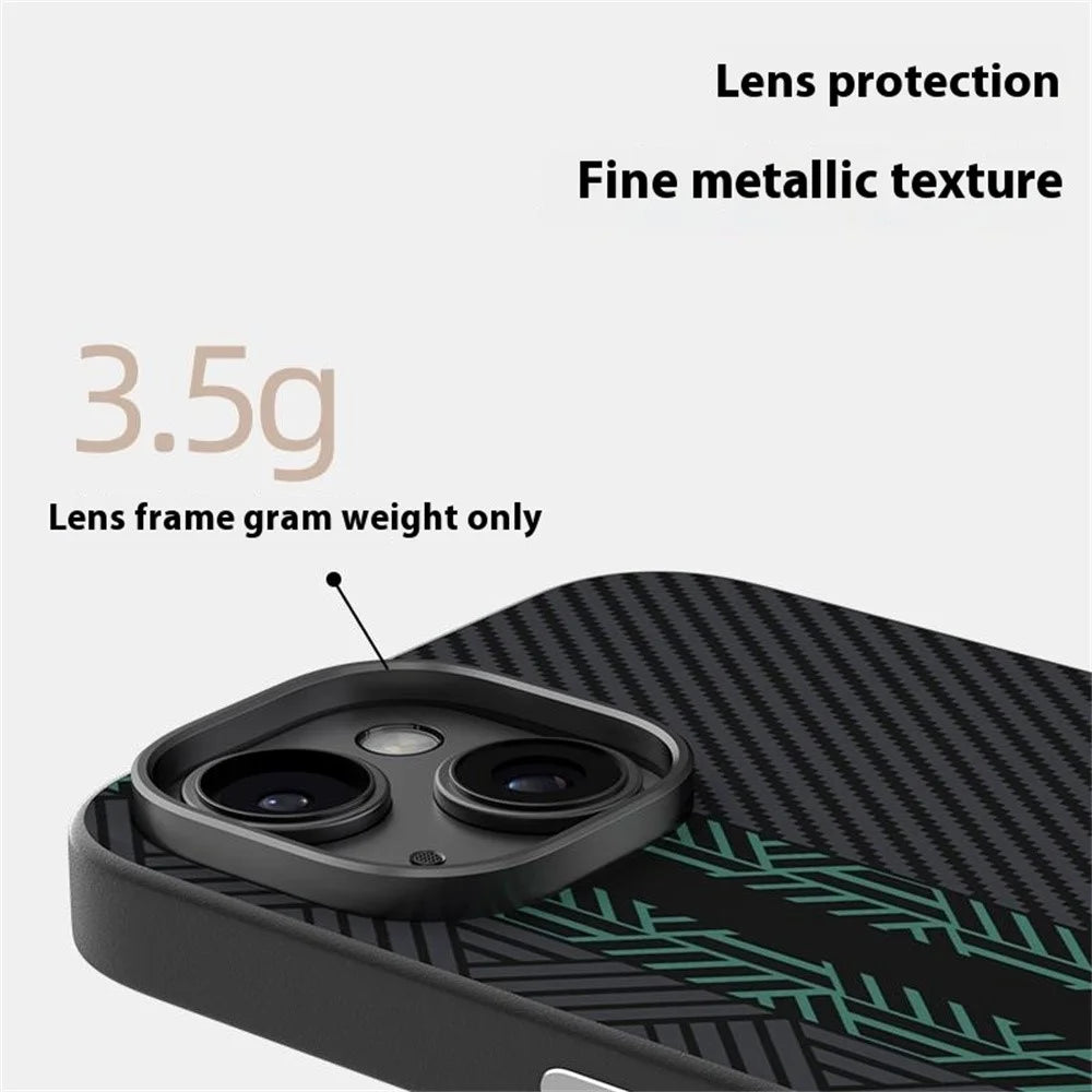 ABEEL For iPhone 13 Case PC + TPU + Aluminum Alloy + PU Leather Slim Phone Back Cover Compatible with MagSafe - Texture 2 - 7