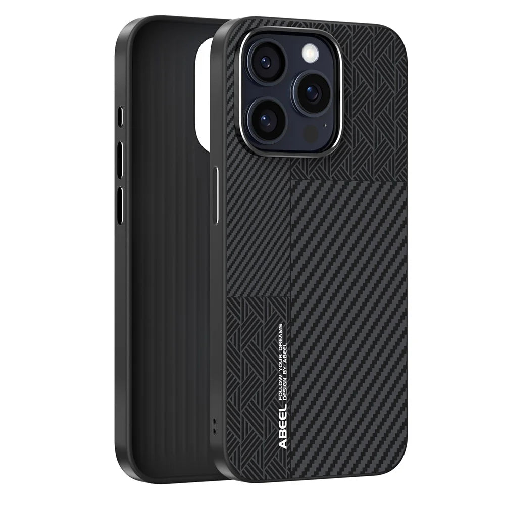 ABEEL For iPhone 13 Pro Max Case PC + TPU + Aluminum Alloy + PU Leather Slim Phone Back Cover Compatible with MagSafe - Texture 3 - 2