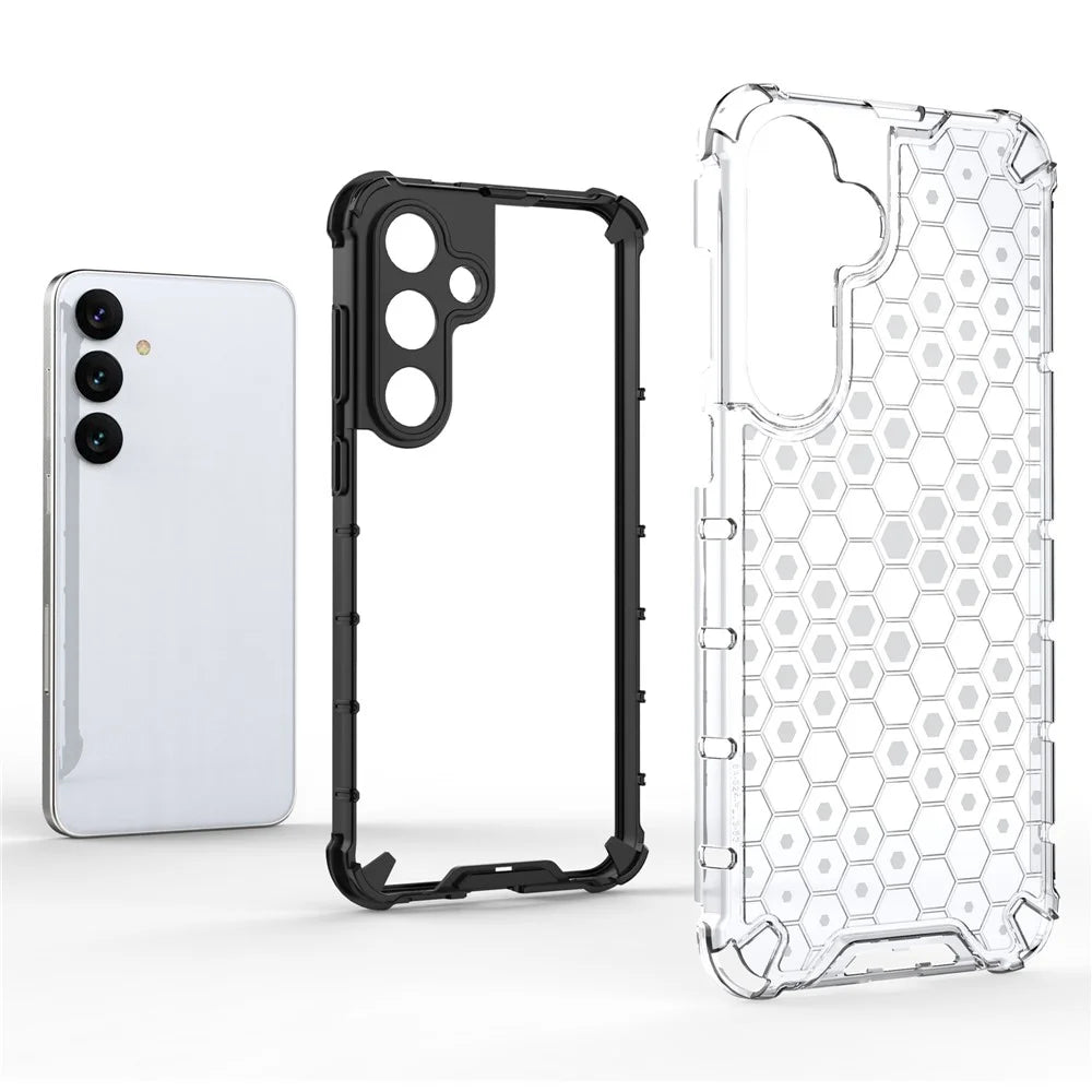 For Samsung Galaxy S25 Case PC+TPU Phone Cover Honeycomb Shape - Grey - 2