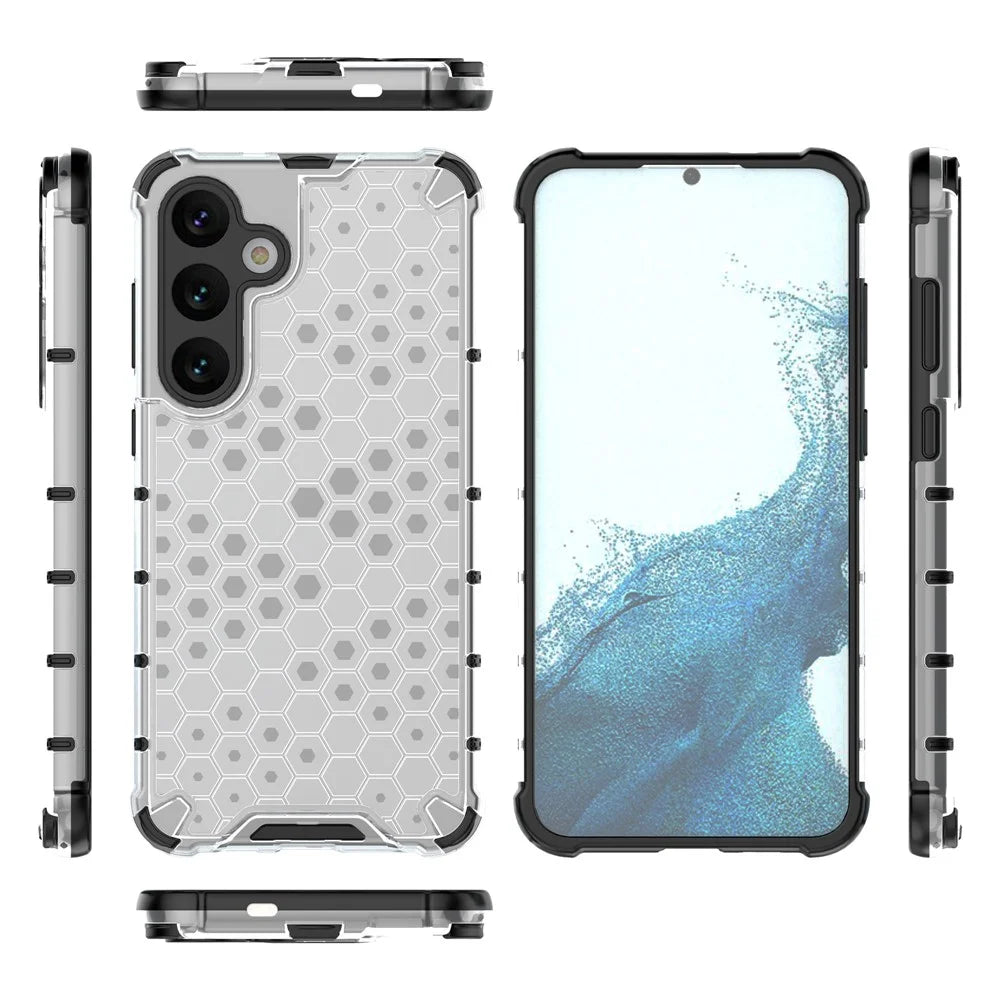 For Samsung Galaxy S25 Case PC+TPU Phone Cover Honeycomb Shape - Grey - 5