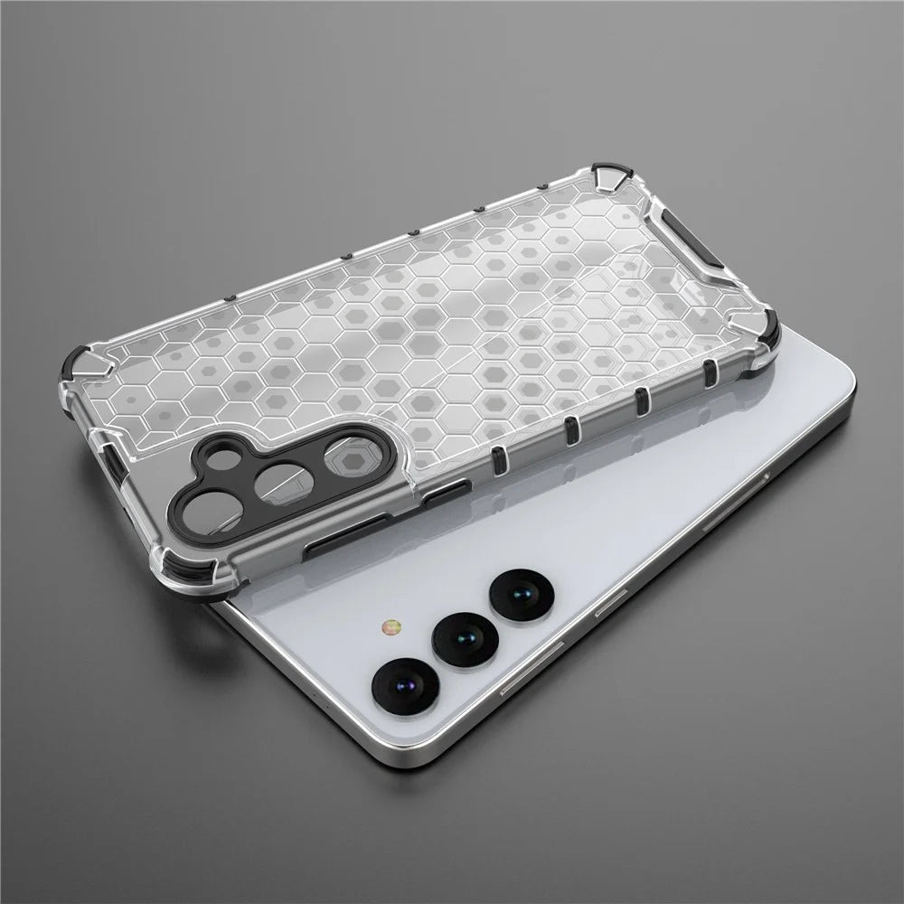 For Samsung Galaxy S25 Case PC+TPU Phone Cover Honeycomb Shape - Grey - 6