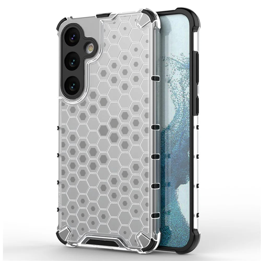For Samsung Galaxy S25+ Case PC+TPU Phone Cover Honeycomb Shape - Grey - 1