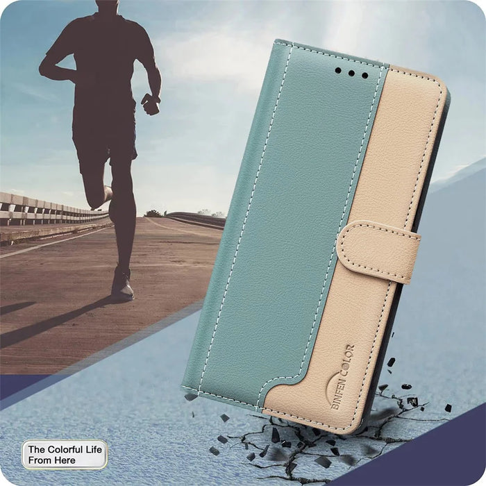BINFEN COLOR BF33 for Samsung Galaxy A36 5G Leather Case Splicing Color RFID Blocking - Green - 6