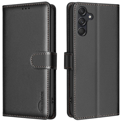 BINFEN COLOR BF32 For Samsung Galaxy A36 5G Leather Case Wallet RFID Blocking Phone Cover - Black - 1