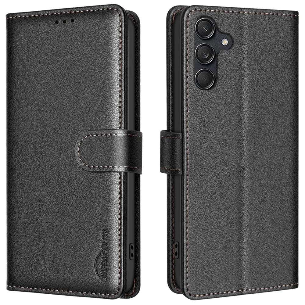 BINFEN COLOR BF32 For Samsung Galaxy A36 5G Leather Case Wallet RFID Blocking Phone Cover - Black - 1