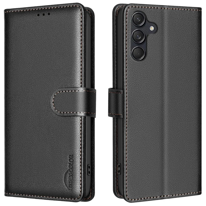 BINFEN COLOR BF32 For Samsung Galaxy A36 5G Leather Case Wallet RFID Blocking Phone Cover - Black - 1