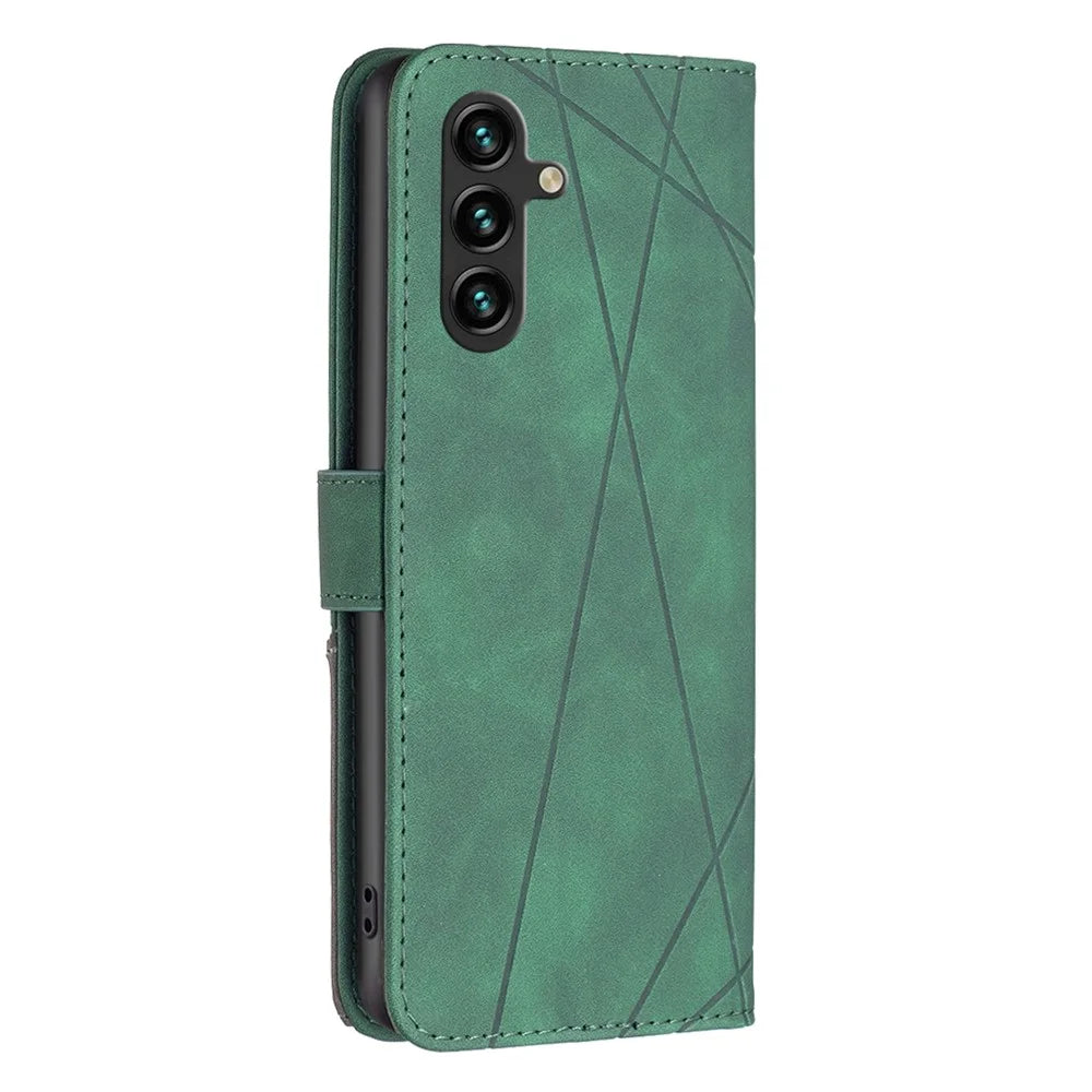 BINFEN COLOR For Samsung Galaxy A36 5G Phone Cases Wallet Stand Geometry Imprint Leather Cover - Green - 5