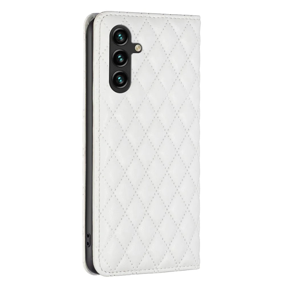 BINFEN COLOR BF Style-16 For Samsung Galaxy A36 5G Case Card Slots Rhombus Leather Cover - White - 7