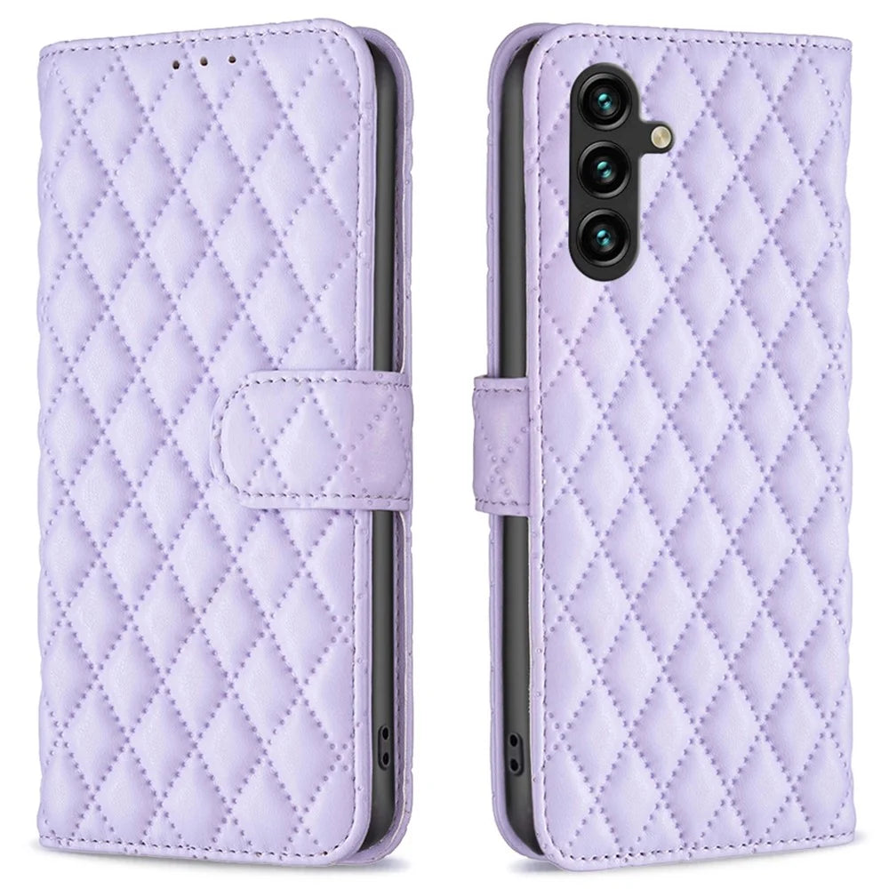 BINFEN COLOR BF Style-14 For Samsung Galaxy A36 5G Case Rhombus Phone Leather Cover Stand - Purple - 1