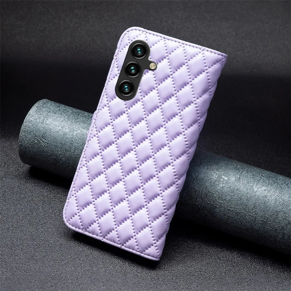 BINFEN COLOR BF Style-14 For Samsung Galaxy A36 5G Case Rhombus Phone Leather Cover Stand - Purple - 7