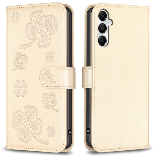 For Samsung Galaxy A36 5G Case Clover Pattern Wallet Stand View Leather Phone Cover - Gold - 1