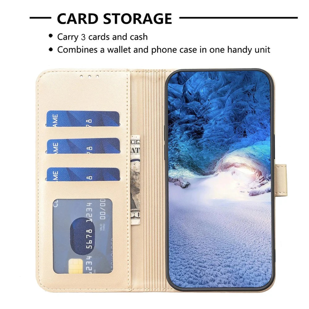 For Samsung Galaxy A36 5G Case Clover Pattern Wallet Stand View Leather Phone Cover - Gold - 3