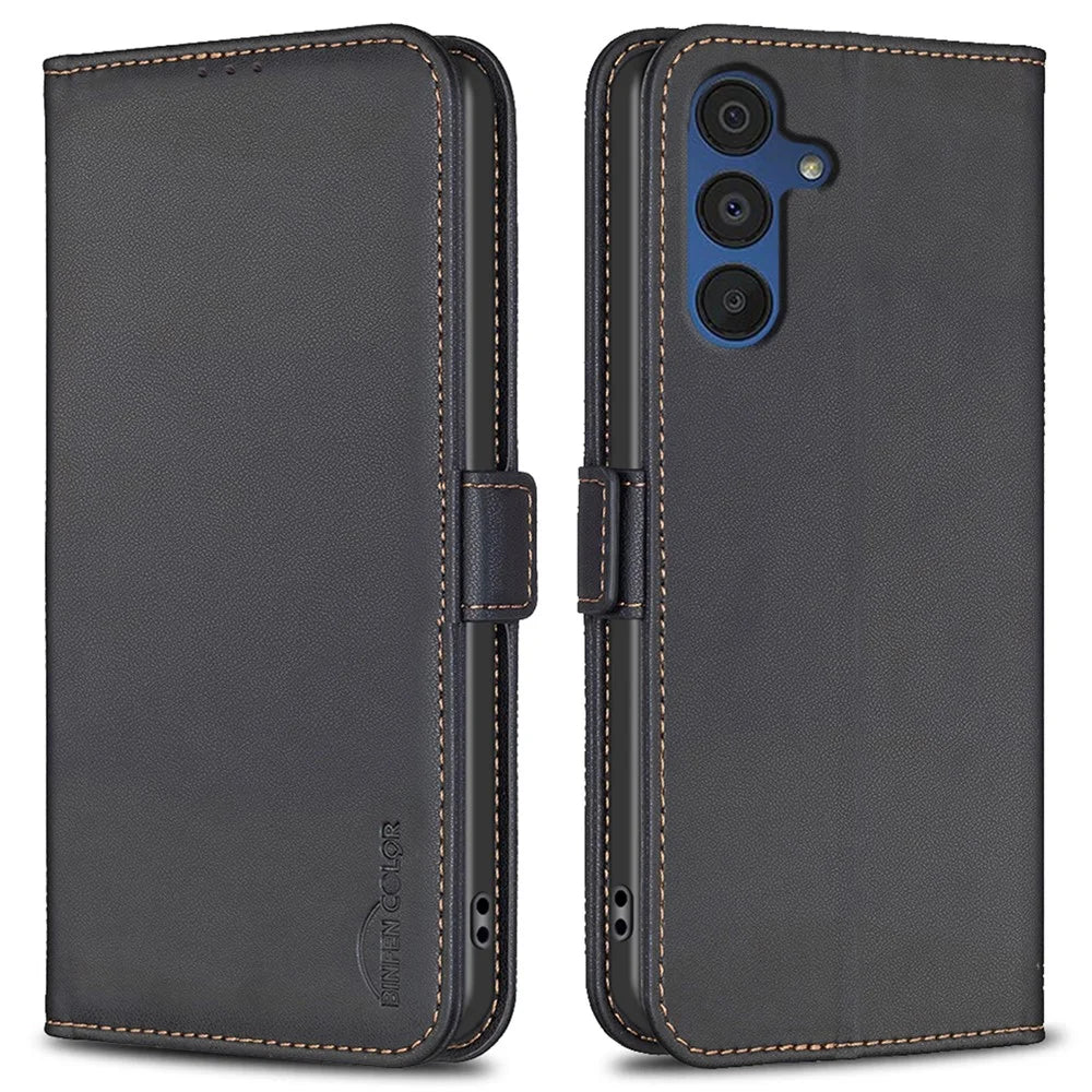 BINFEN COLOR BF31 For Samsung Galaxy A36 5G Case PU Leather Flip Folio Phone Wallet Cover - Black - 1