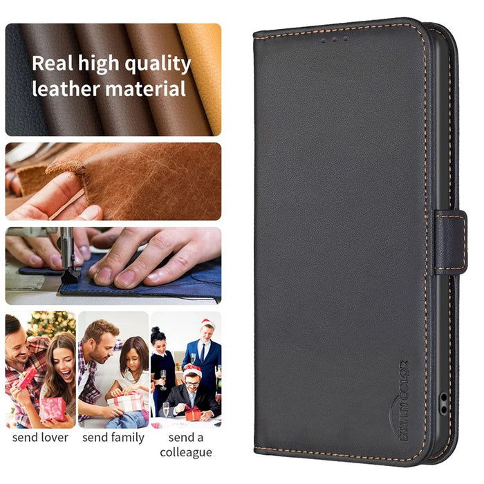 BINFEN COLOR BF31 For Samsung Galaxy A36 5G Case PU Leather Flip Folio Phone Wallet Cover - Black - 4