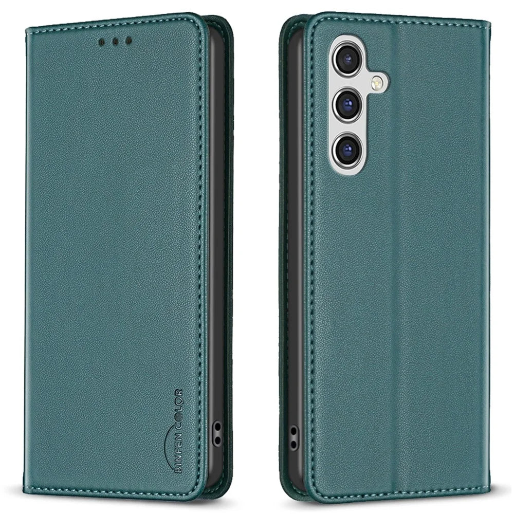 BINFEN COLOR BF18 For Samsung Galaxy A36 5G Leather Case Card Slots Phone Cover - Green - 1
