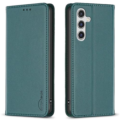 BINFEN COLOR BF18 For Samsung Galaxy A36 5G Leather Case Card Slots Phone Cover - Green - 1