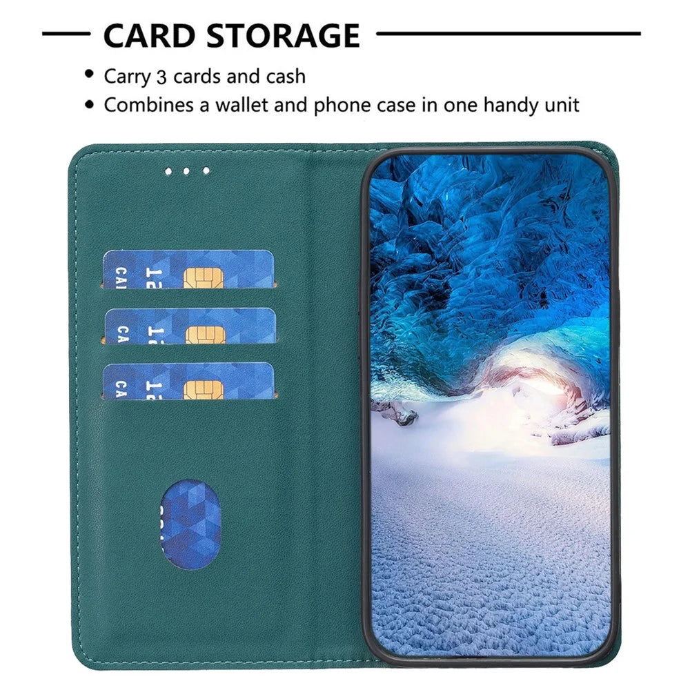 BINFEN COLOR BF18 For Samsung Galaxy A36 5G Leather Case Card Slots Phone Cover - Green - 3