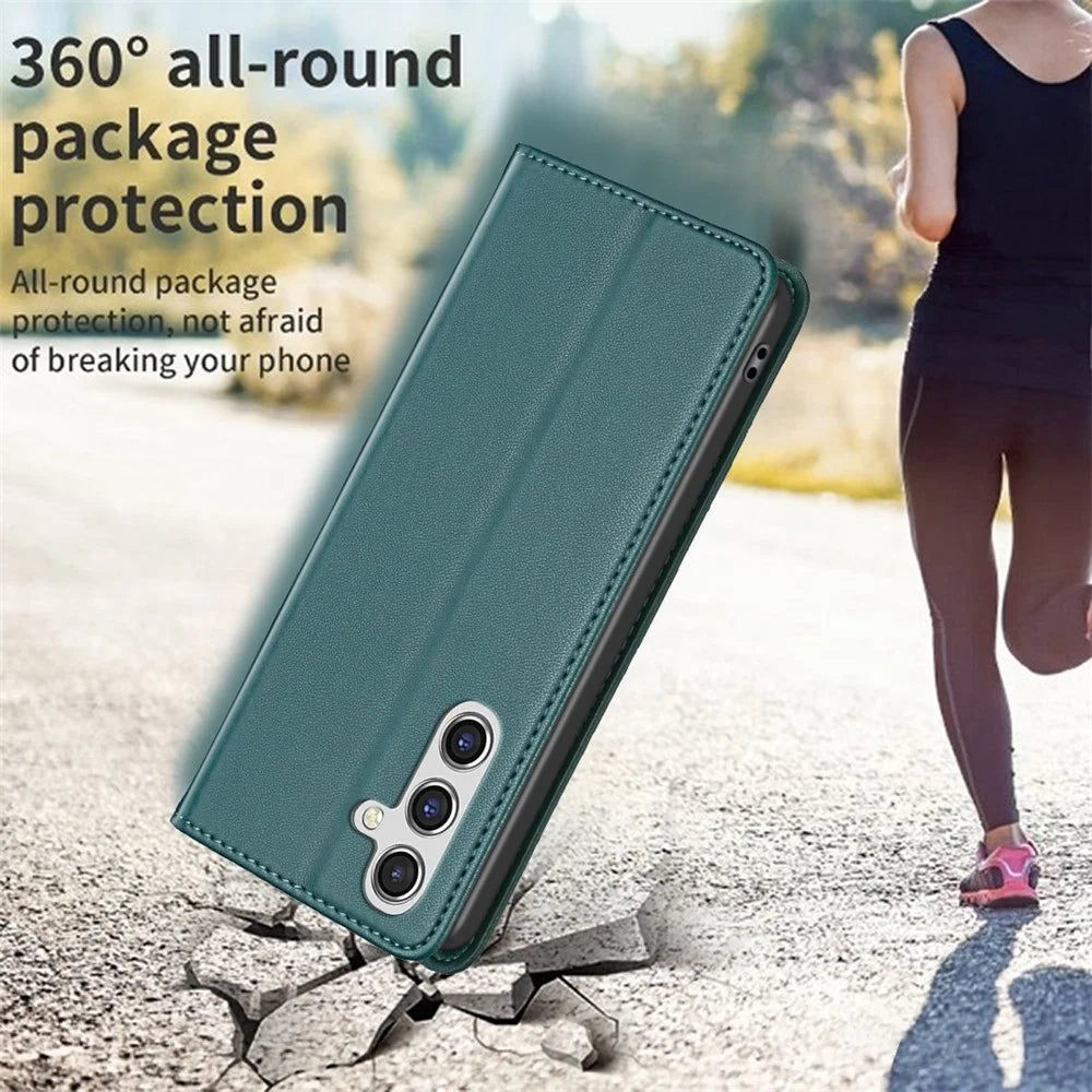 BINFEN COLOR BF18 For Samsung Galaxy A36 5G Leather Case Card Slots Phone Cover - Green - 6