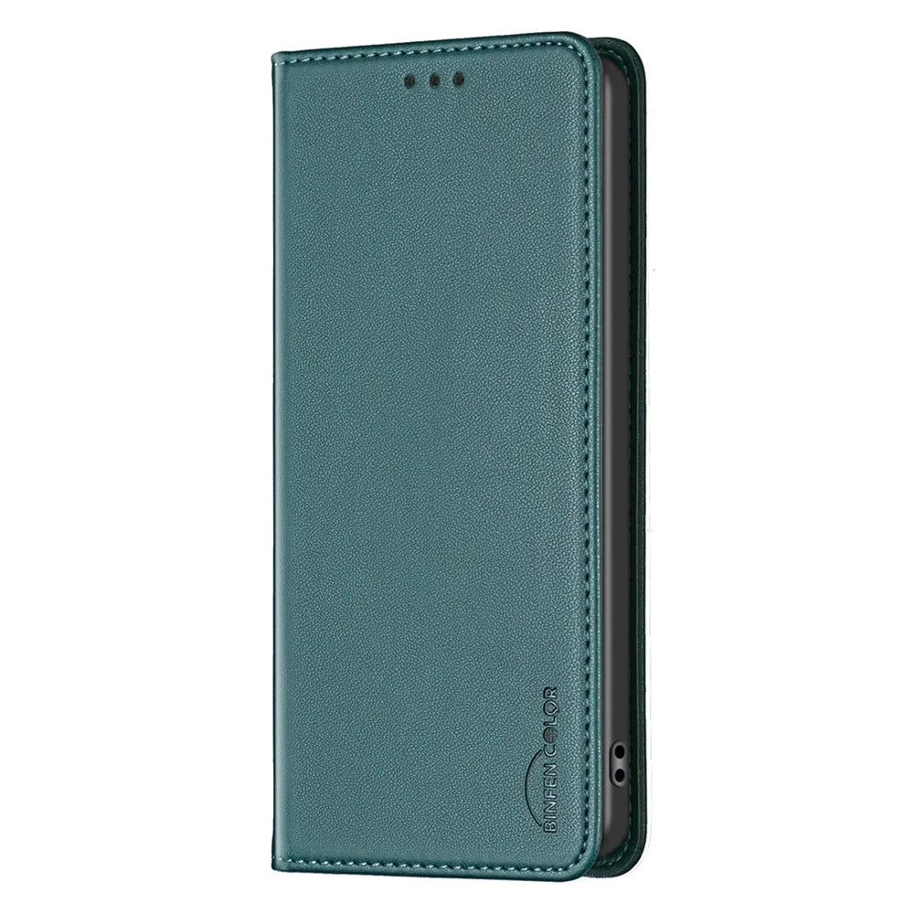 BINFEN COLOR BF18 For Samsung Galaxy A36 5G Leather Case Card Slots Phone Cover - Green - 7
