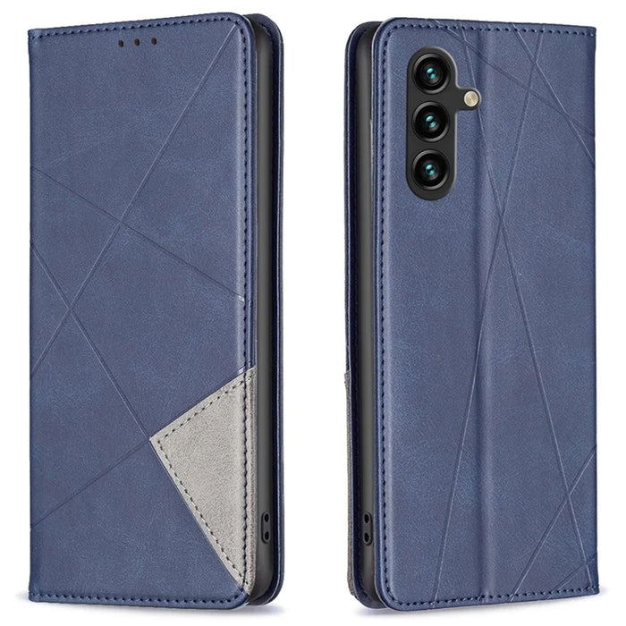 For Samsung Galaxy A36 5G Case Card Slots Geometry Imprint Leather Phone Cover - Blue - 1