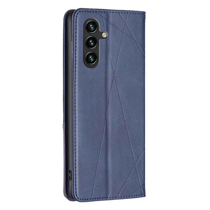 For Samsung Galaxy A36 5G Case Card Slots Geometry Imprint Leather Phone Cover - Blue - 6