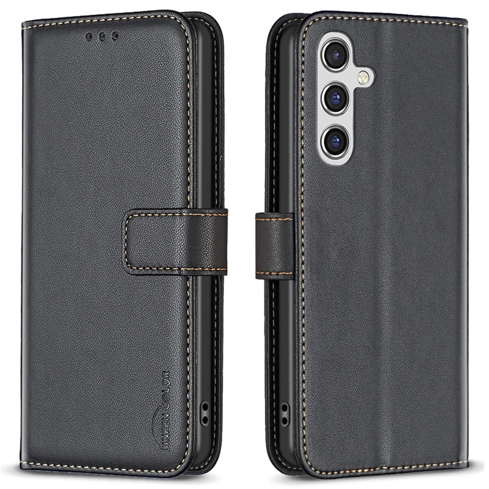 BINFEN COLOR BF17 For Samsung Galaxy A36 5G Case Wallet Folio Flip Leather Cover - Black - 1