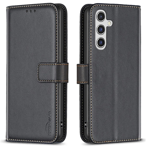 BINFEN COLOR BF17 For Samsung Galaxy A36 5G Case Wallet Folio Flip Leather Cover - Black - 1