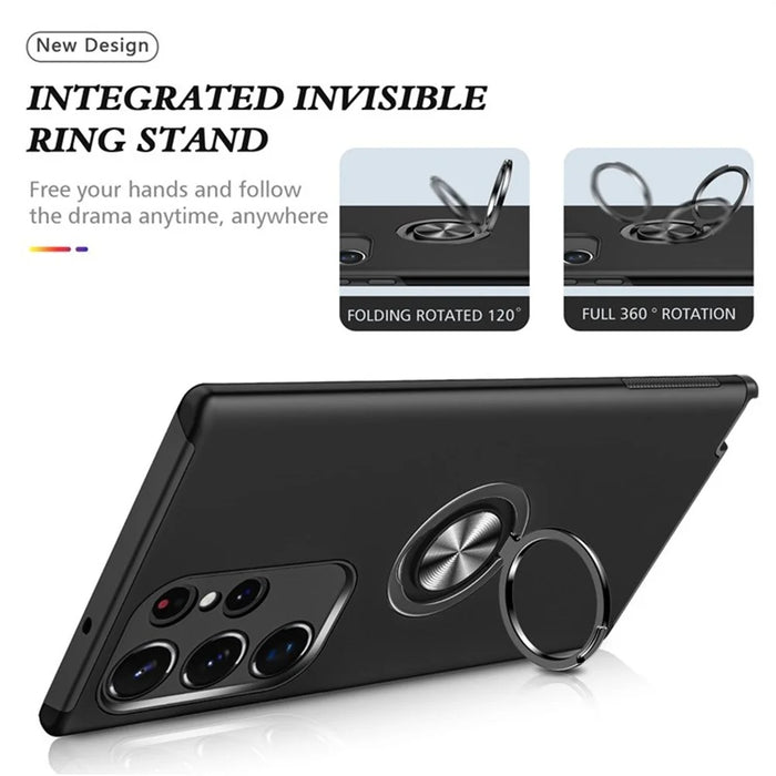 For Samsung Galaxy S25 Ultra Case PC+TPU Phone Cover with Rotatable Ring Holder - Black - 2