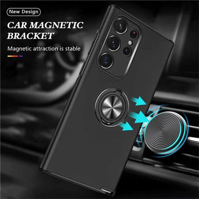 For Samsung Galaxy S25 Ultra Case PC+TPU Phone Cover with Rotatable Ring Holder - Black - 3