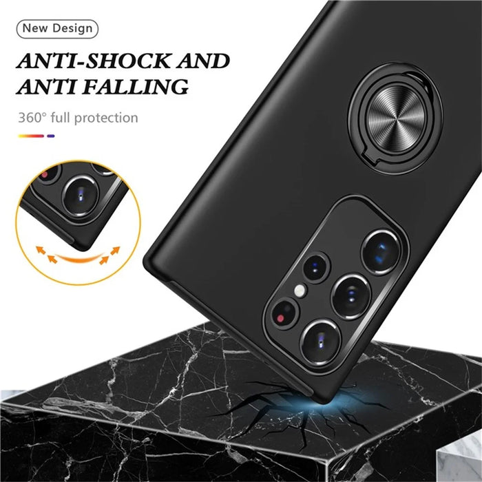 For Samsung Galaxy S25 Ultra Case PC+TPU Phone Cover with Rotatable Ring Holder - Black - 4