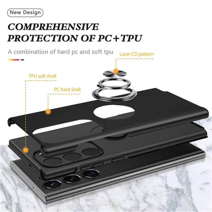 For Samsung Galaxy S25 Ultra Case PC+TPU Phone Cover with Rotatable Ring Holder - Black - 5
