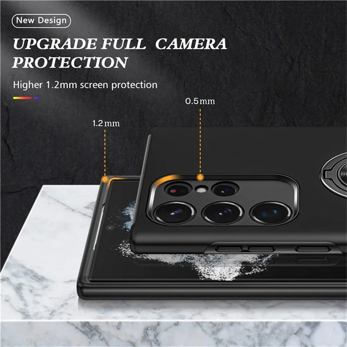 For Samsung Galaxy S25 Ultra Case PC+TPU Phone Cover with Rotatable Ring Holder - Black - 6