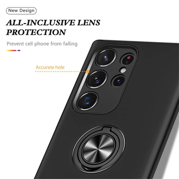 For Samsung Galaxy S25 Ultra Case PC+TPU Phone Cover with Rotatable Ring Holder - Black - 7